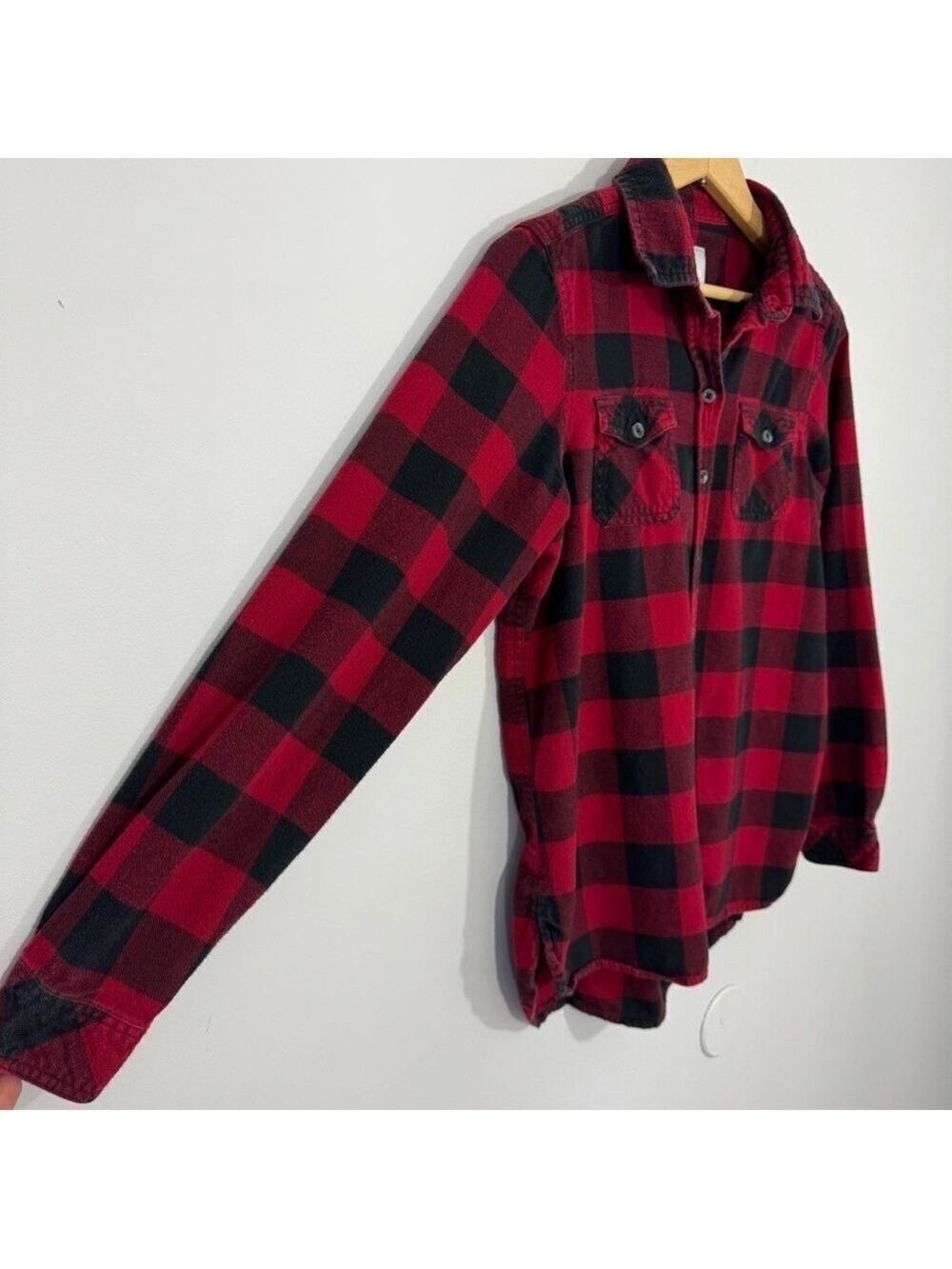 Roots Buffalo Plaid Flannel Shirt Womens S Black Red Check Long Sleeve Button Up - Picture 4 of 11